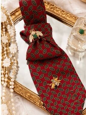 Neck Tie with Gold Bee Brooch